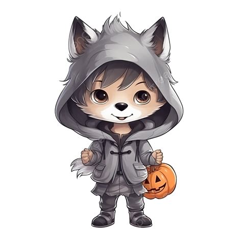 Cute Kid Wear Wolf Costume, Happy Halloween Greeting Card, Halloween Monster, Halloween Cartoon ...
