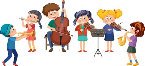 Orchestra band with kids playing musical instruments 13999760 Vector ...