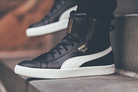 PUMA Clyde Mid Foil in White and Black Leather - Sugar Cayne