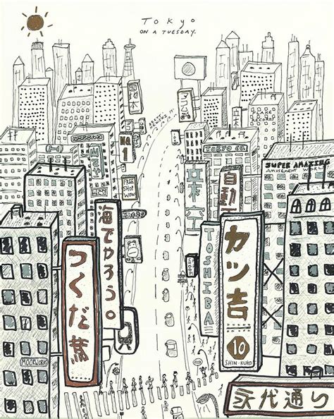 Tokyo on a Tuesday Drawing by Brett Newski - Fine Art America