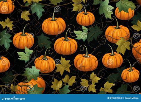 Pumpkin Vines and Leaves Vector Background Stock Illustration ...