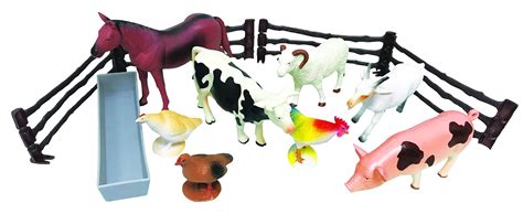 Wenno 13-pc Farm Animal Playset in Bucket 11 Animals Horse, Pig, Goat, Sheep, Rooster, Hen ...