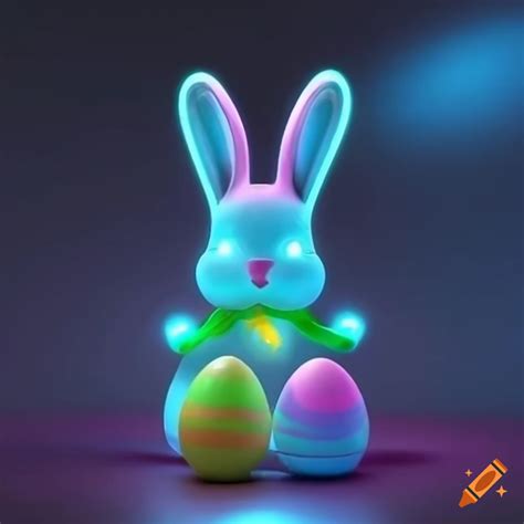 Neon art of easter bunny and eggs