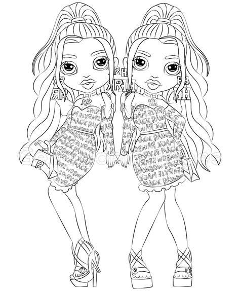 Twins Girls Rainbow High Coloring Page - Free Printable Coloring Pages for Kids