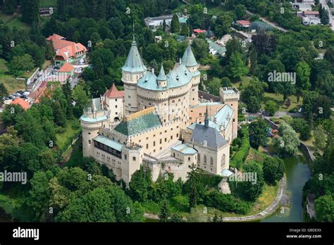 BOJNICE CASTLE (aerial view). Near the town of Prievidza in Slovakia Stock Photo: 110320530 - Alamy