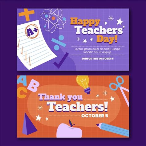 Free Vector | Hand drawn flat teachers' day horizontal banners set