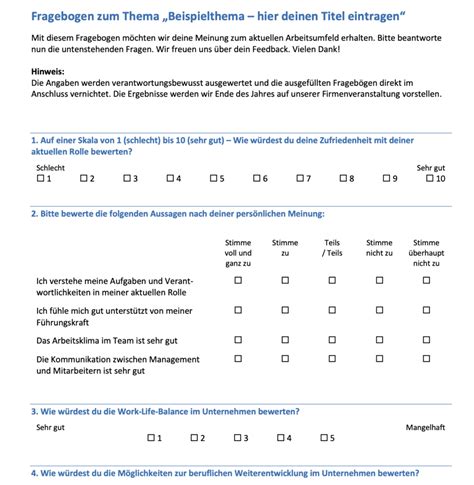 Muster, Vorlagen für Fragebogen & Umfragen