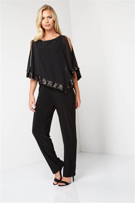 Sequin Trim Jumpsuit - Free UK Delivery - 10 12 14 16 18 20 - - Romanoriginals.co.uk Evening ...