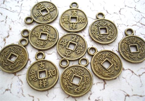 Bronze Chinese Good Luck Charms Coins Round by ZenbuTradingCo