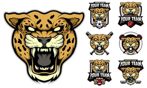 Premium Vector | Jaguar head mascot logo with logo set for team ...