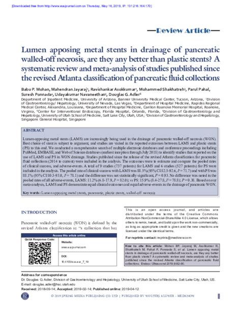 (PDF) Lumen apposing metal stents in drainage of pancreatic walled-off necrosis, are they any ...