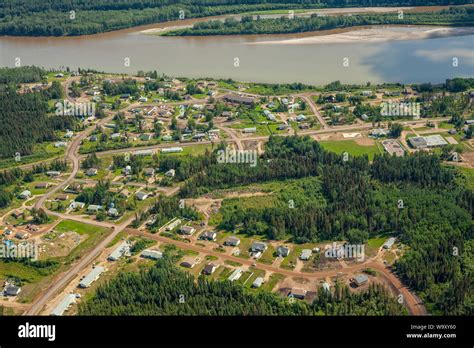 Aerial photo of the Fort McKay First Nation community located north of Fort McMurray in the oil ...