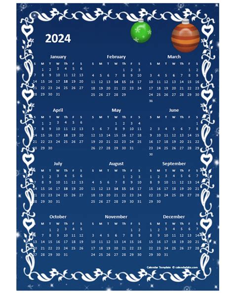 2024 Yearly Calendar Design Template - Free Printable Templates