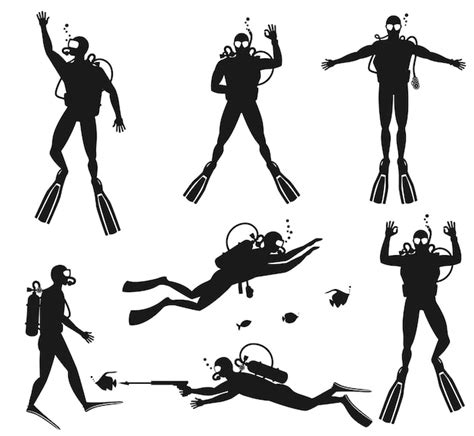 Free Vector | Scuba diver silhouettes. Diving silhouettes on white