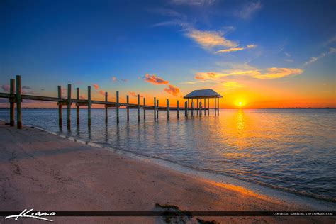 Stuart Florida Sunset Pier from Beach | Royal Stock Photo