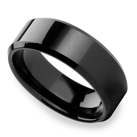 Beveled Edge Black Titanium Men's Tungsten Wedding Ring (8mm)