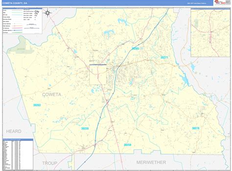 Coweta County, GA Zip Code Wall Map Basic Style by MarketMAPS - MapSales