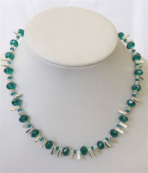 Teal Necklace Silver Jewelry Crystal Jewellery Beaded Glam Fashion - Etsy | Teal necklace ...