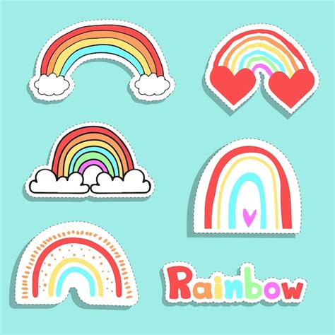 Premium Vector | Set of various patches, pins, stamps or stickers. colorful rainbow sticker