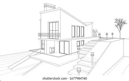 Modern House Sketch 3d Illustration Stock Vector (Royalty Free) 1677984760 | Shutterstock