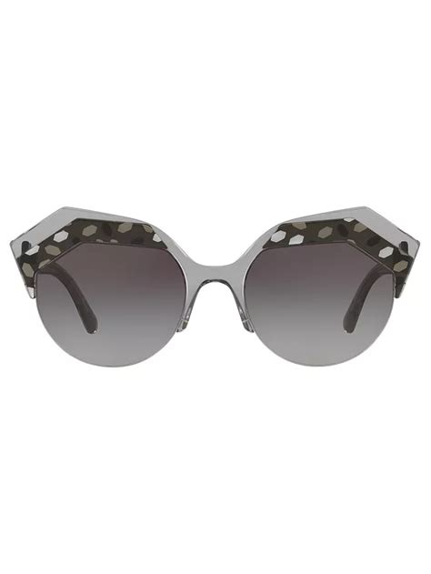 BVLGARI BV8203 Women's Embellished Round Sunglasses, Clear Grey/Grey Gradient at John Lewis ...