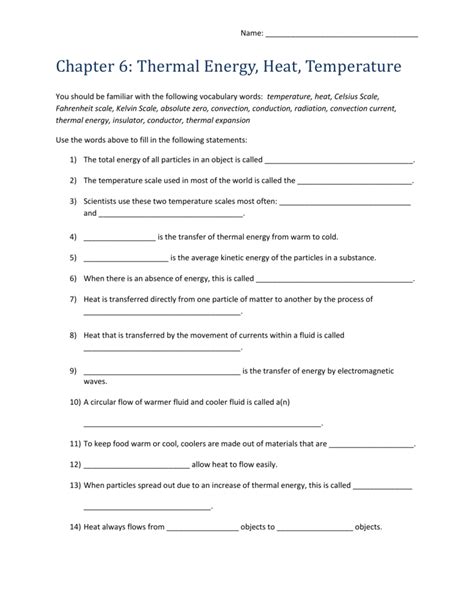 Thermal Energy Temperature And Heat Worksheet — db-excel.com