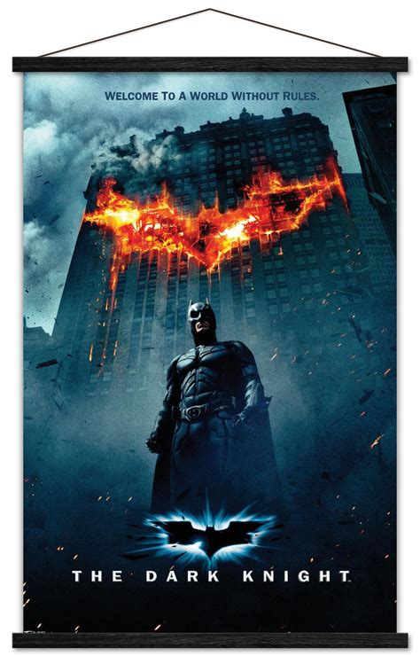 DC Comics Movie - The Dark Knight - Batman Logo on Fire One Sheet Wall Poster with Wooden ...