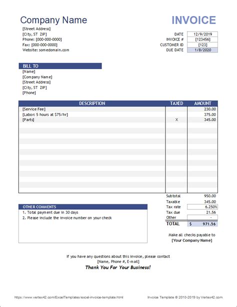 Free Invoice Template for Excel