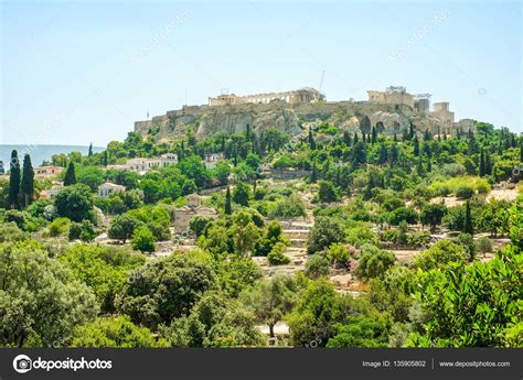 Aerial View of famous Greek temple against clear blue sky, Acropolis of Athens in Greece Stock ...