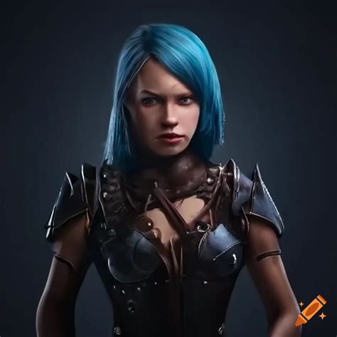 Portrait of a fierce female warrior with dark blue hair on Craiyon