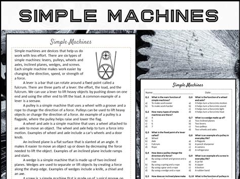 Simple Machines Reading Comprehension Passage and Questions - PDF | Teaching Resources