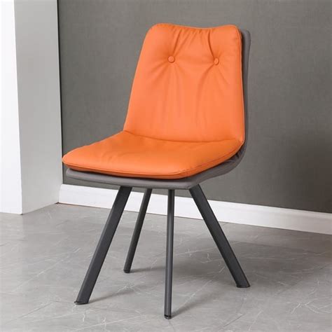 Modern Upholstered Orange Dining Chair PU Leather Side Chairs | Homary