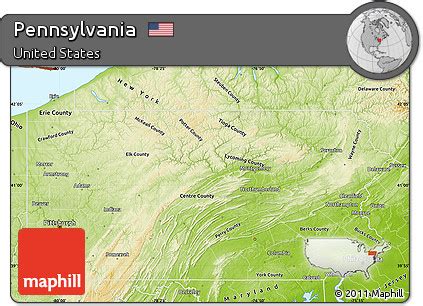 Free Physical Map of Pennsylvania