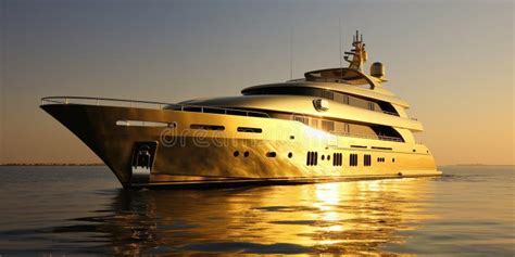 Golden Yacht. Gold Super Yacht in the Ocean. Luxurious Millionaire Boat ...