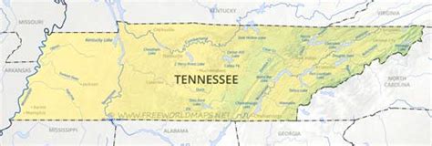 Physical map of Tennessee