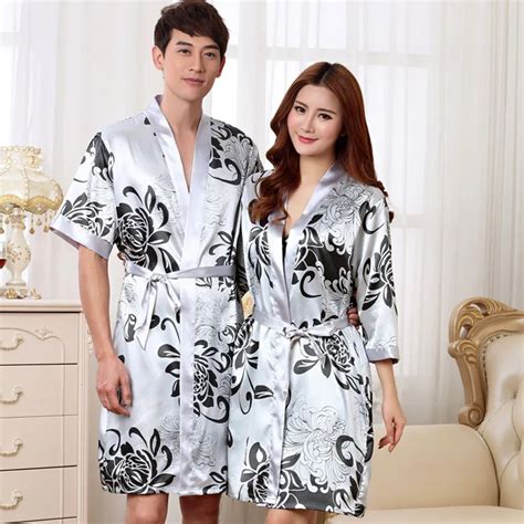 Flower Print Couples Bathrobe Thin Unisex Bath Robe Summer Lovers One Bath Robes Women bath faux ...