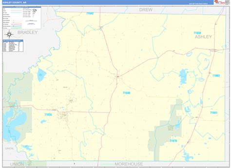 Ashley County, AR Zip Code Wall Map Basic Style by MarketMAPS - MapSales