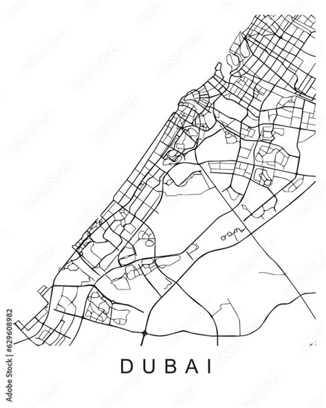 Outlined vector illustration of the map of Dubai on the white background Stock Vector | Adobe Stock