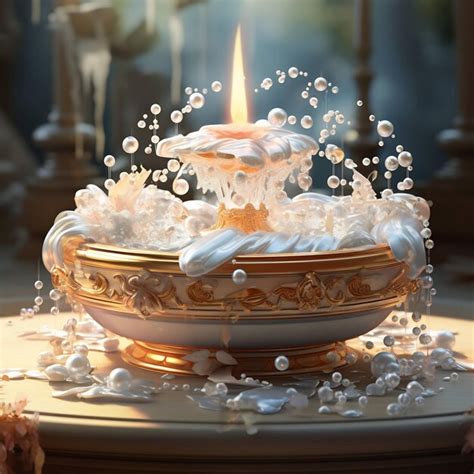 Premium AI Image | a water fountain with a candle in the center and the ...