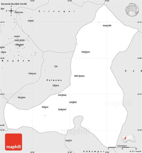 Silver Style Simple Map of Anantnag (Kashmir South)