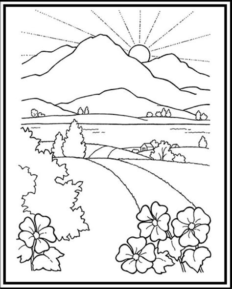 Mountain Scenery Coloring Pages Printable PDF - Coloringfolder.com | Coloring pages nature ...
