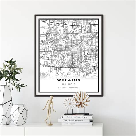 Wheaton Map Print, Illinois IL USA Map Art Poster, Dupage County, City ...