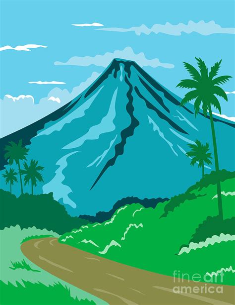 Mayon Volcano or Mount Mayon in the Province of Albay in Bicol Philippines WPA Poster Art Color ...