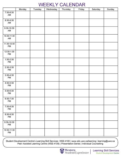 Printable Hourly Schedule Template