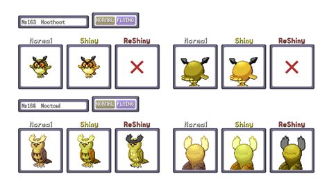 Shiny ReColour: Hoothoot line (gen 3) by ShinyDexProject on DeviantArt