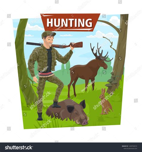 Hunting Poster Hunter Man Wild Animals Stock Vector (Royalty Free ...