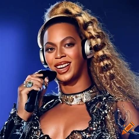 Beyonce dancing with black over-ear headphones on Craiyon