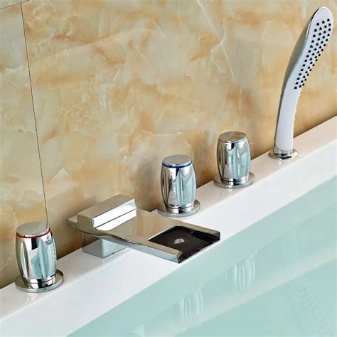 Bathroom Deck Mounted Waterfall 5PCS Bath Tub Filler Sink Shower Faucet with ABS Handshower-in ...