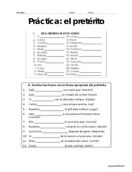 Spanish Preterite Practice Sheet - No Prep -Printable -All preterites ...