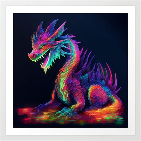 NEON DRAGON Art Print by Kezzalpop Neon, Dragon Art, Vibrant, Colours ...